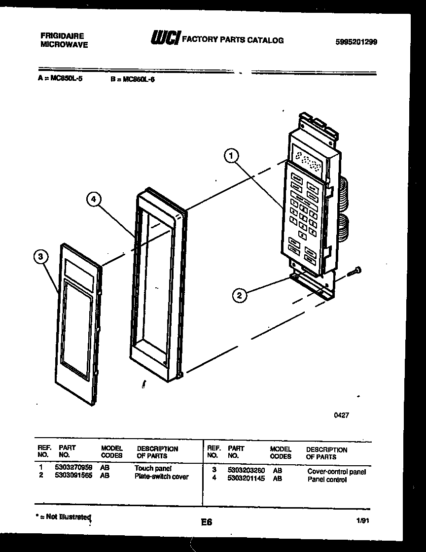 Frigidaire MC850L5 control panel diagram