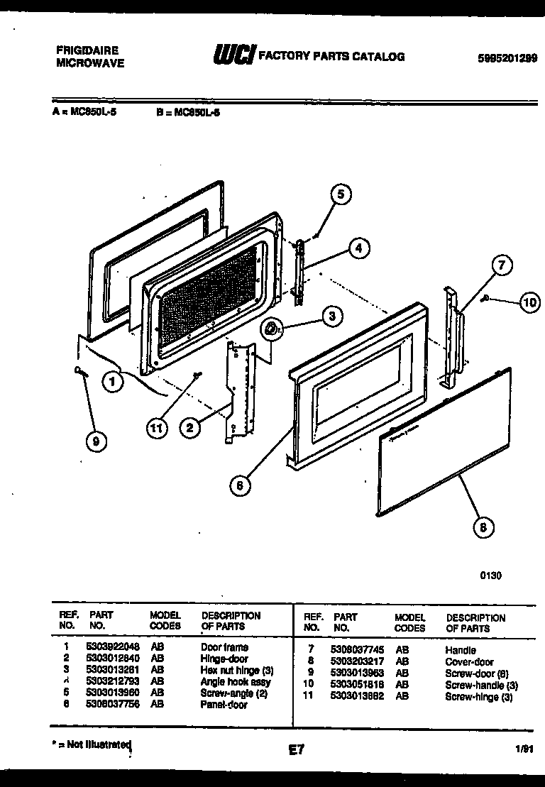 Frigidaire MC850L5 door parts diagram