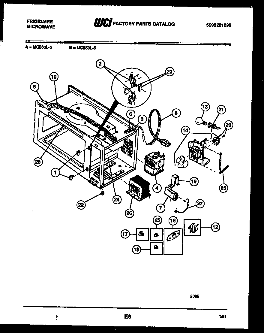 Frigidaire MC850L5 functional parts diagram