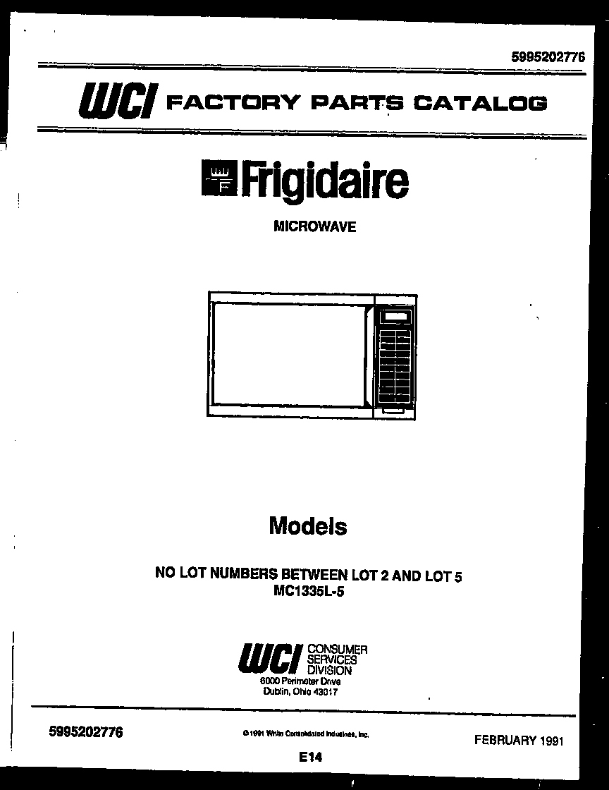 Frigidaire MC1335L5 front cover diagram