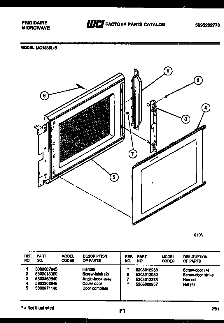 Frigidaire MC1335L5 door parts diagram