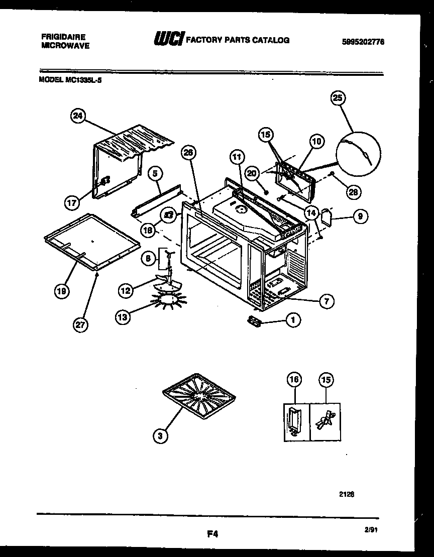 Frigidaire MC1335L5 wrapper and body parts diagram