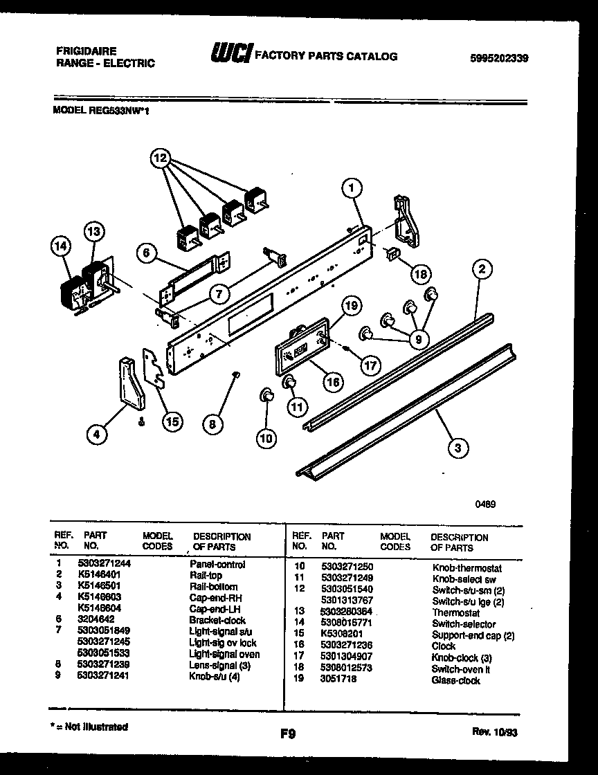 Frigidaire REG533NL1 control panel diagram