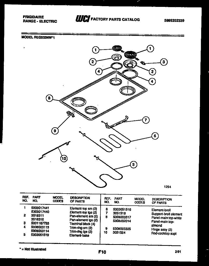 Frigidaire REG533NL1 cooktop and broiler parts diagram