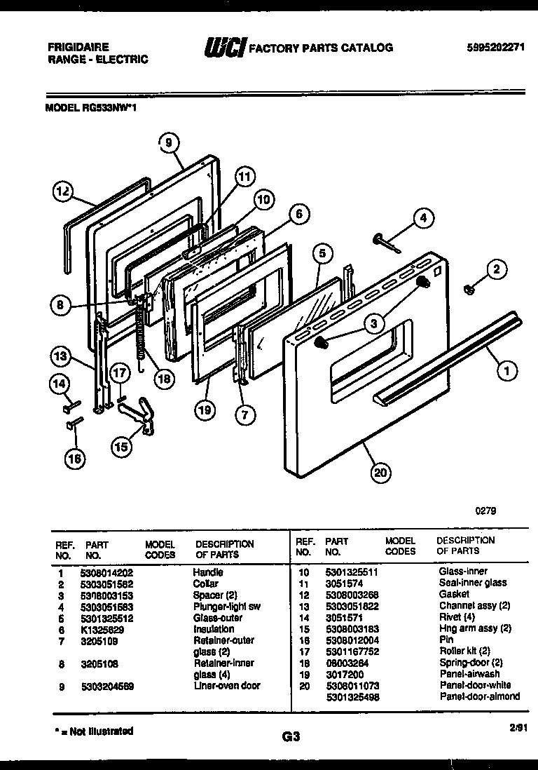 Frigidaire RG533NL1 door parts diagram