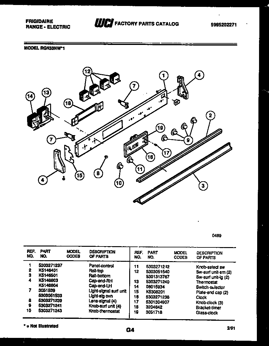 Frigidaire RG533NL1 control panel diagram