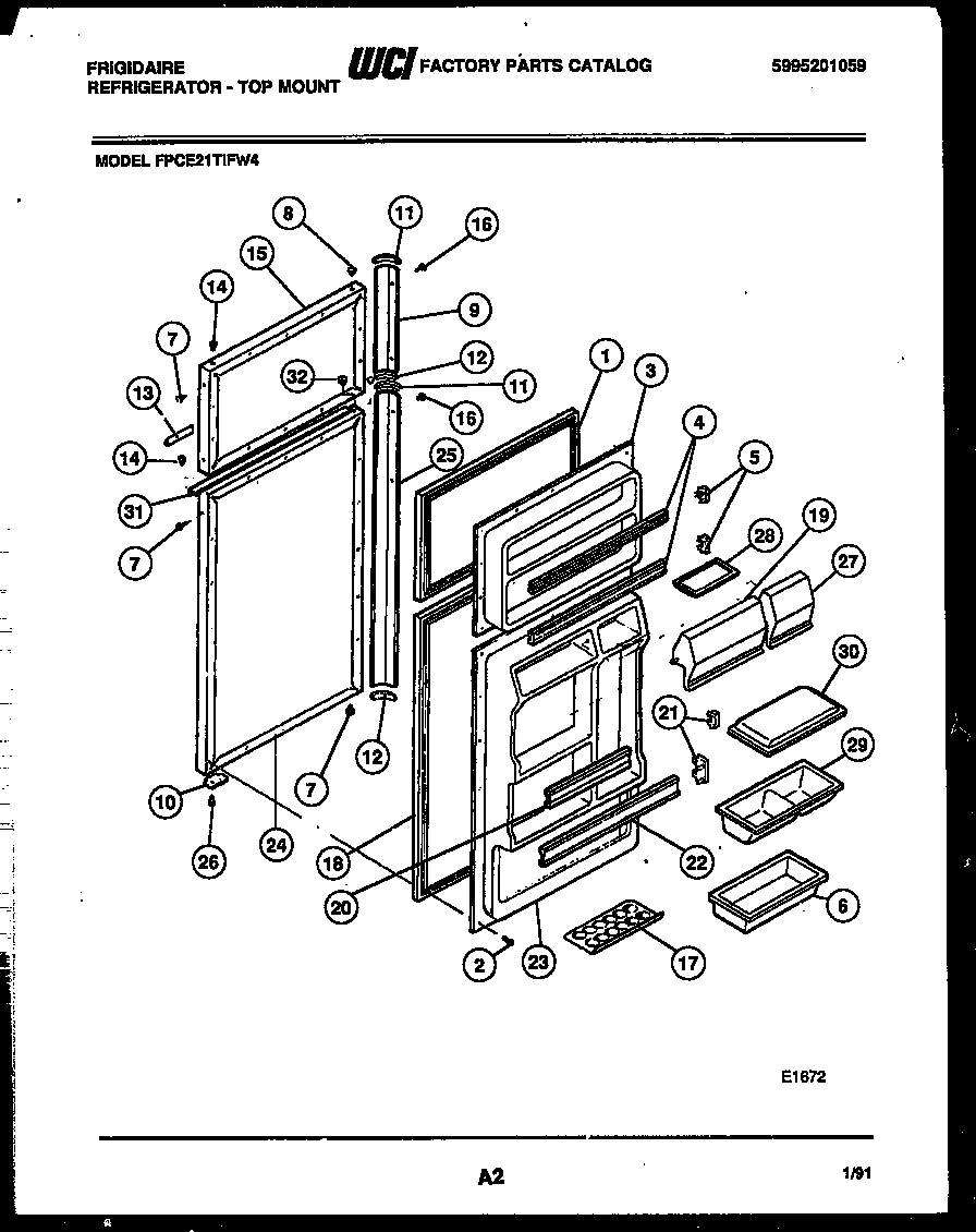 Frigidaire FPCE21TIFL4 door parts diagram