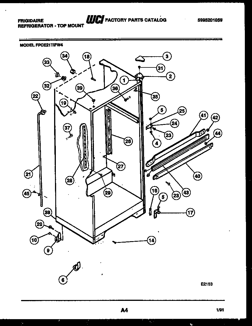 Frigidaire FPCE21TIFL4 cabinet parts diagram