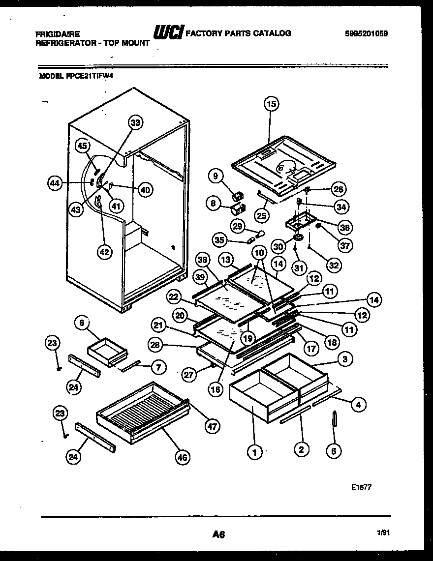 Frigidaire FPCE21TIFL4 shelves and supports diagram