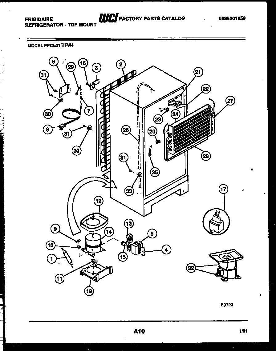Frigidaire FPCE21TIFL4 system and automatic defrost parts diagram