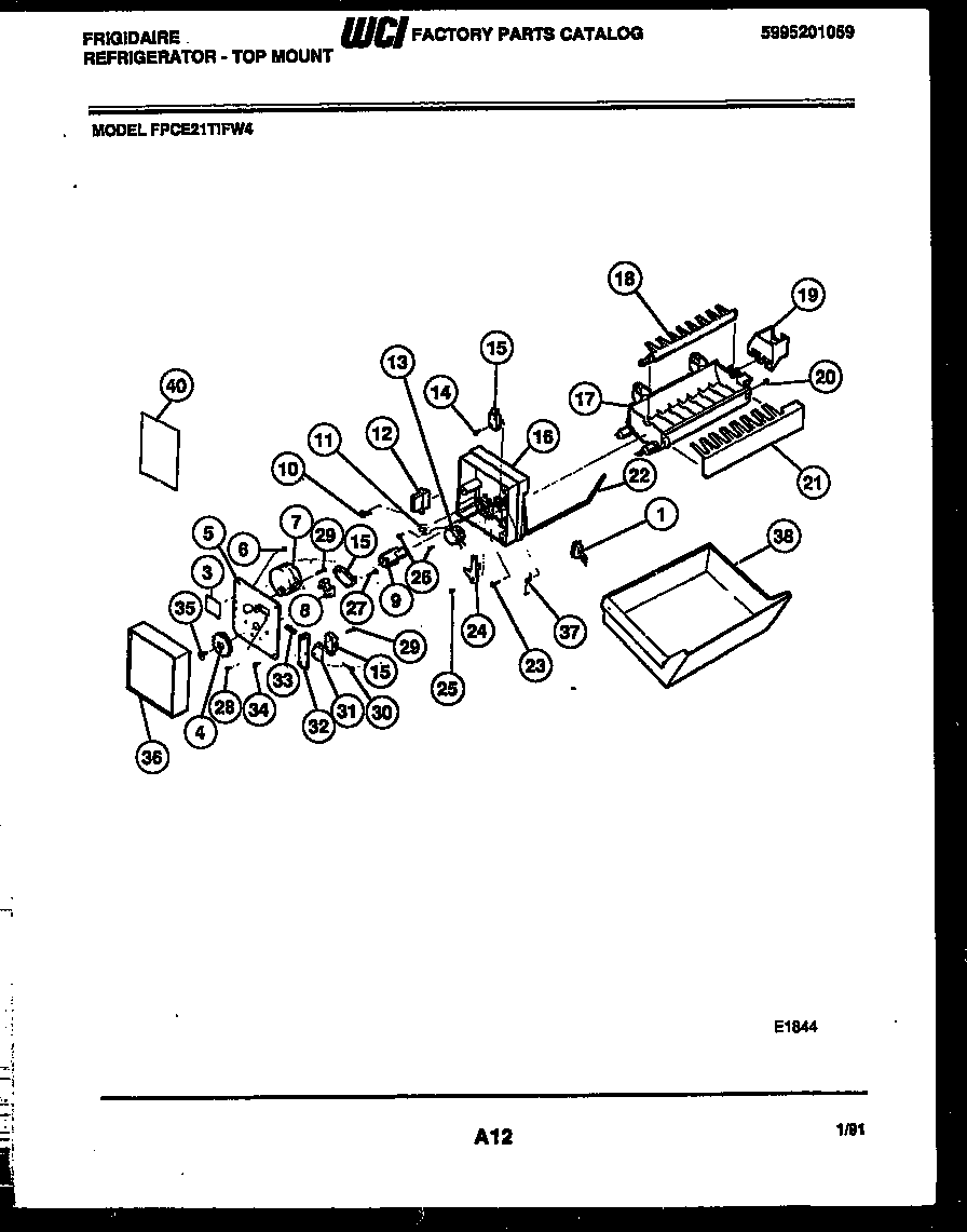 Frigidaire FPCE21TIFL4 ice maker parts diagram