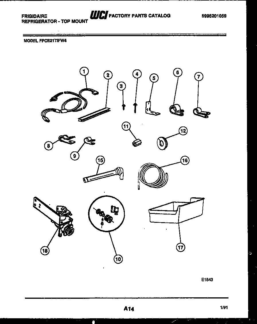 Frigidaire FPCE21TIFL4 ice maker and installation parts diagram