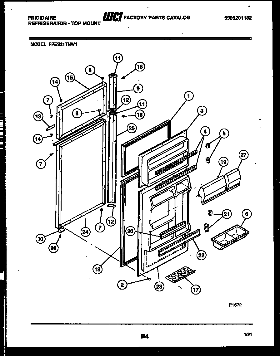 Frigidaire FPES21TNF1 door parts diagram
