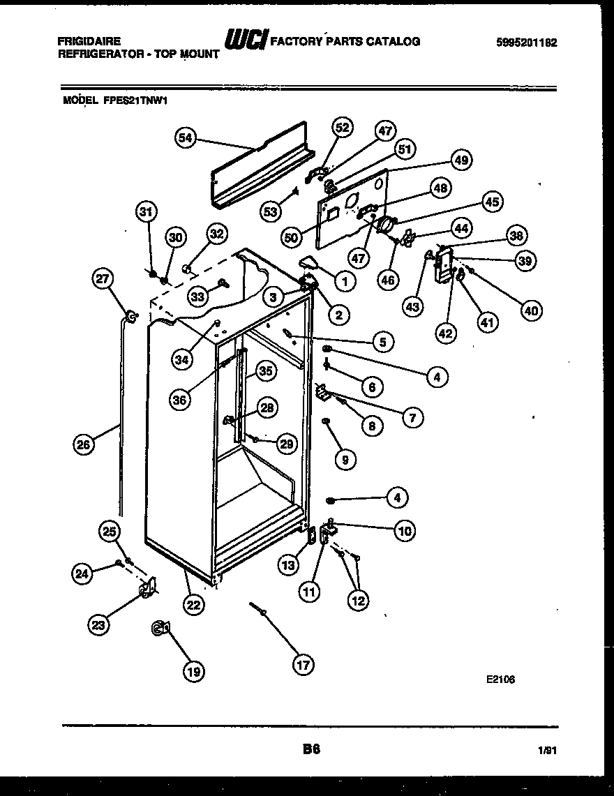 Frigidaire FPES21TNF1 cabinet parts diagram