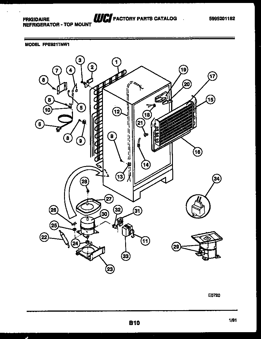 Frigidaire FPES21TNF1 system and automatic defrost parts diagram