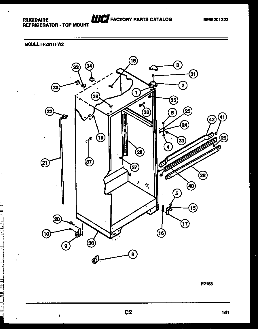 Frigidaire FPZ21TFW2 cabinet parts diagram