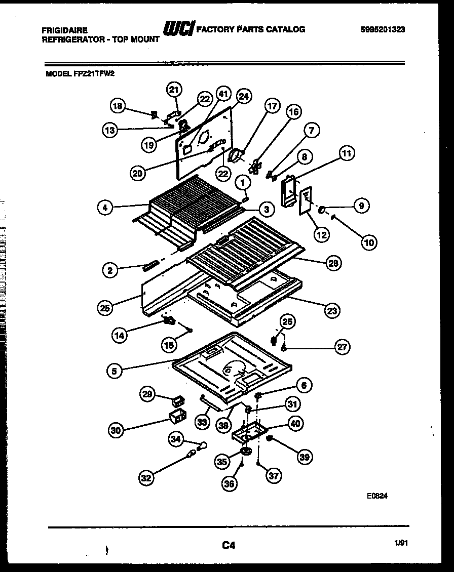 Frigidaire FPZ21TFW2 shelves and supports diagram