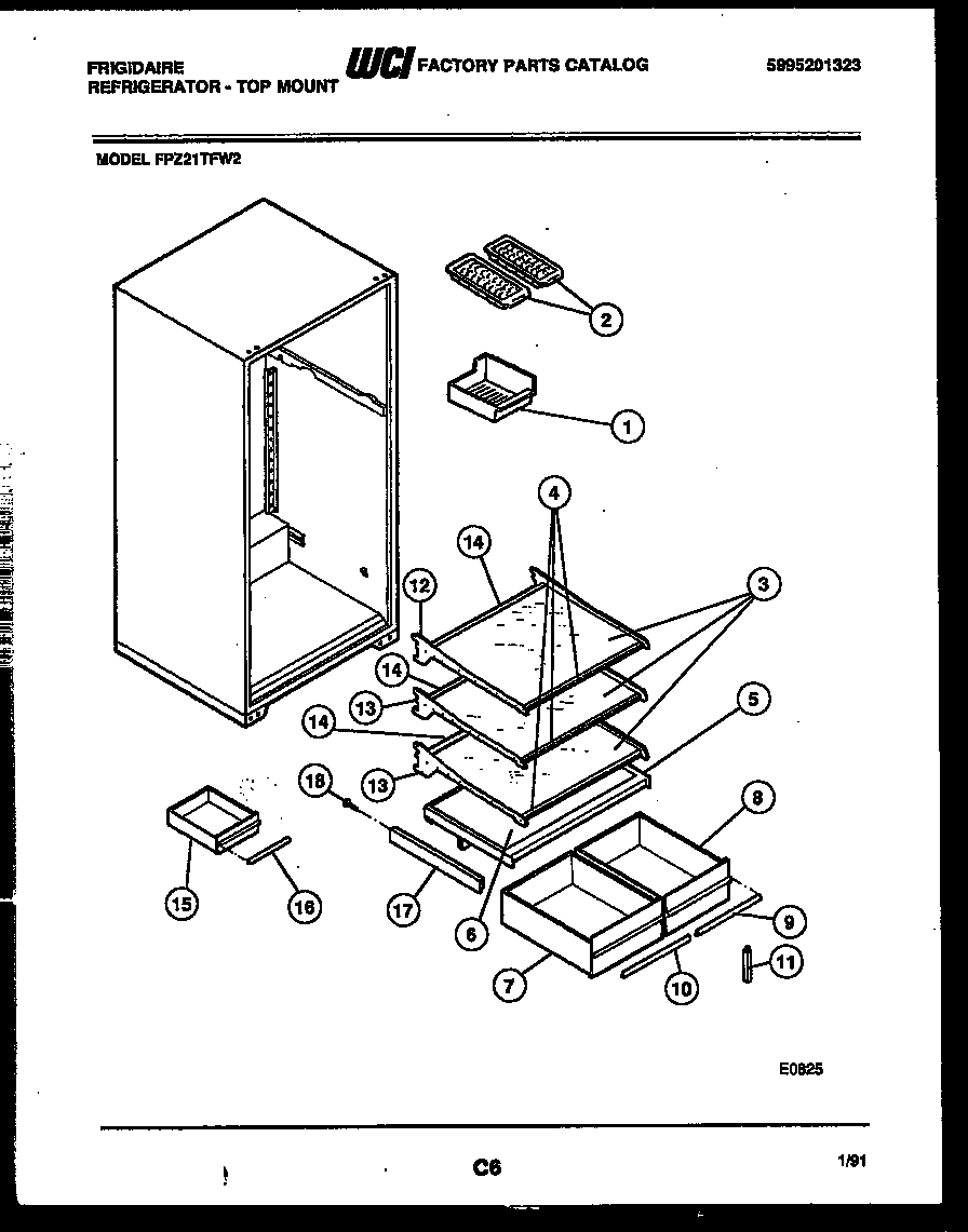 Frigidaire FPZ21TFW2 shelves and supports diagram
