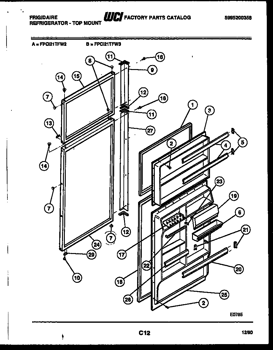 Frigidaire FPCI21TFW3 door parts diagram