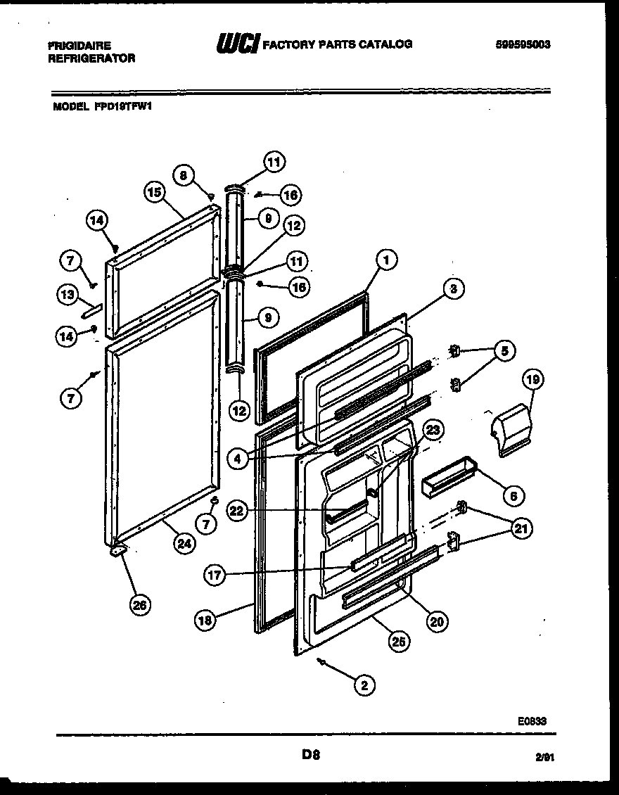 Frigidaire FPD19TFL1 door parts diagram