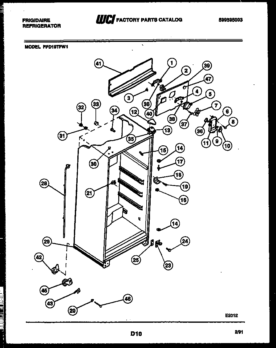 Frigidaire FPD19TFL1 cabinet parts diagram