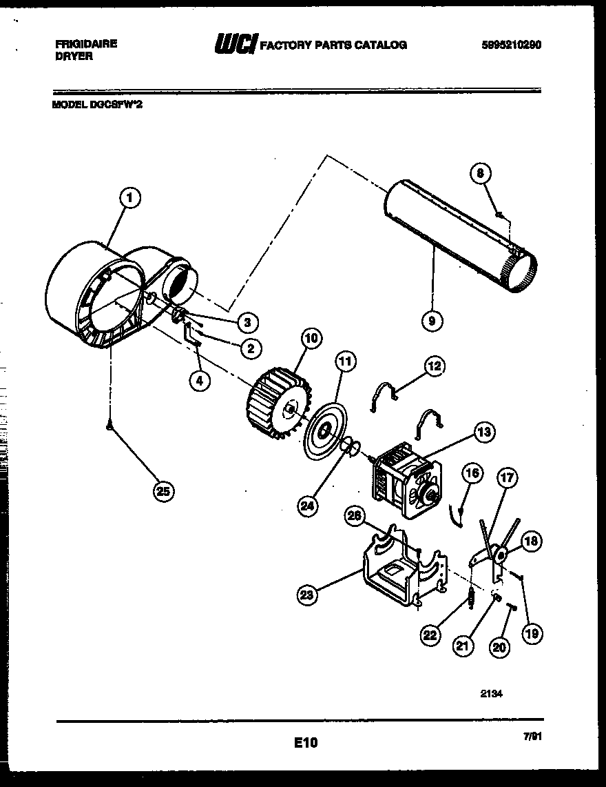 Frigidaire DGCSFW2 blower and drive parts diagram