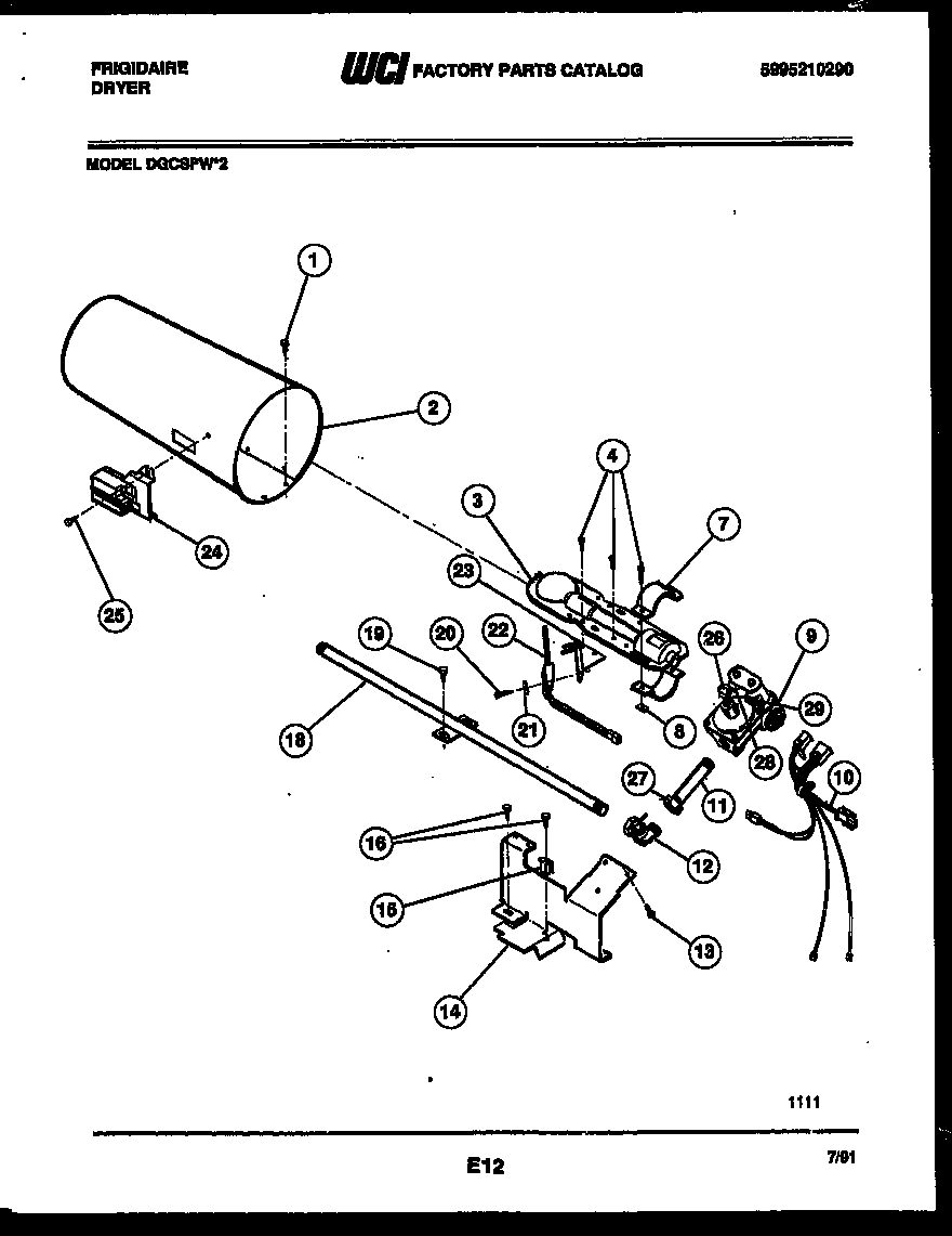 Frigidaire DGCSFW2 burner, igniter and valve diagram