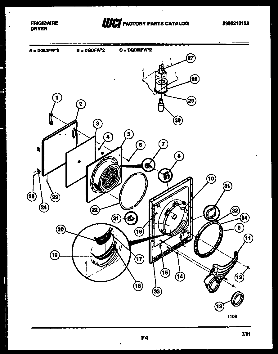 Frigidaire DGDFW2 door parts diagram