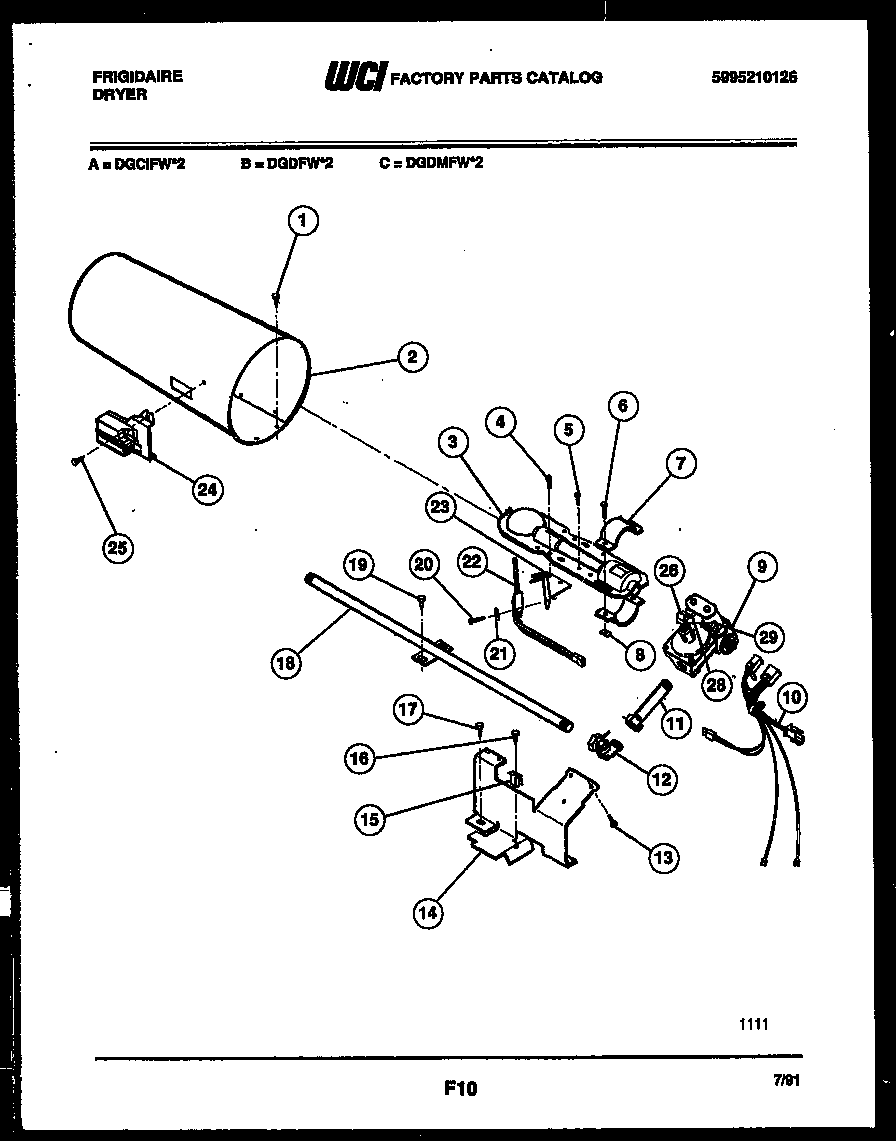 Frigidaire DGDFW2 burner, igniter and valve diagram
