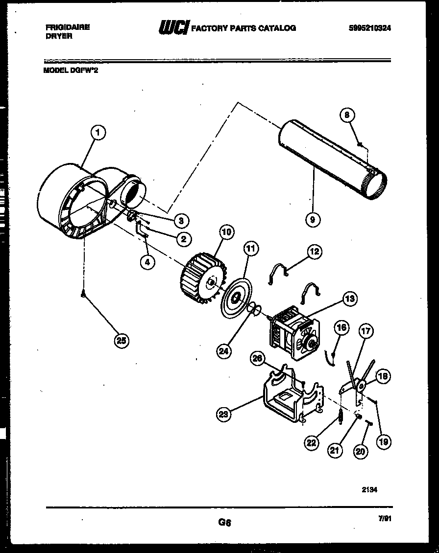 Frigidaire DGFW2 blower and drive parts diagram