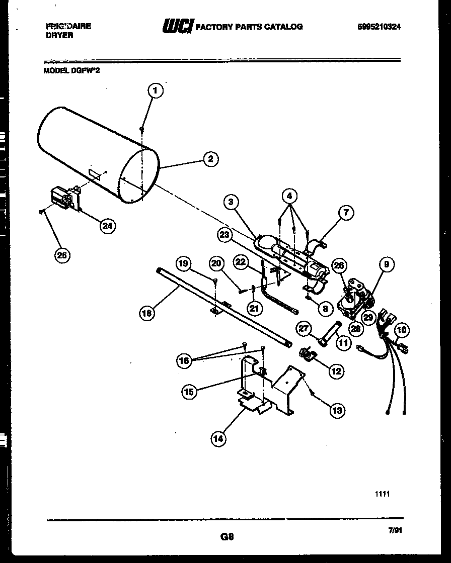 Frigidaire DGFW2 burner, igniter and valve diagram