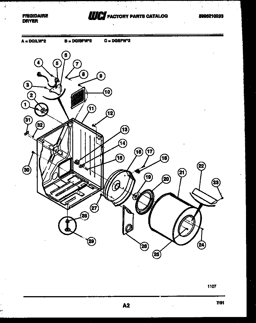 Frigidaire DGISFL2 cabinet and component parts diagram