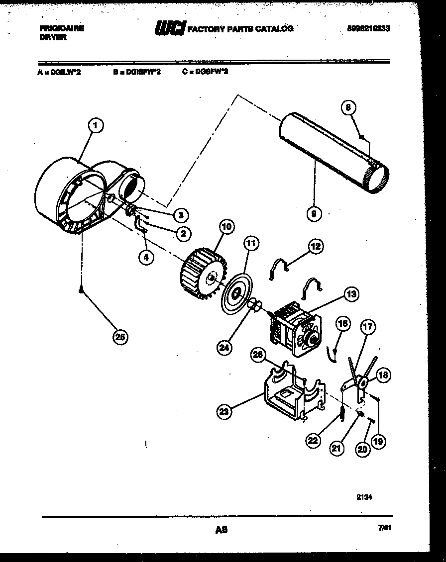 Frigidaire DGISFL2 blower and drive parts diagram