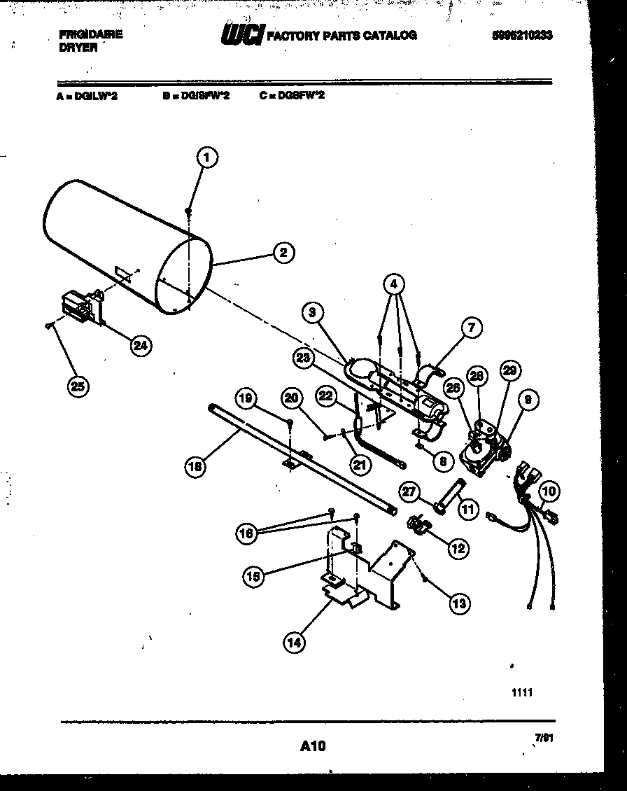 Frigidaire DGISFL2 burner, igniter and valve diagram