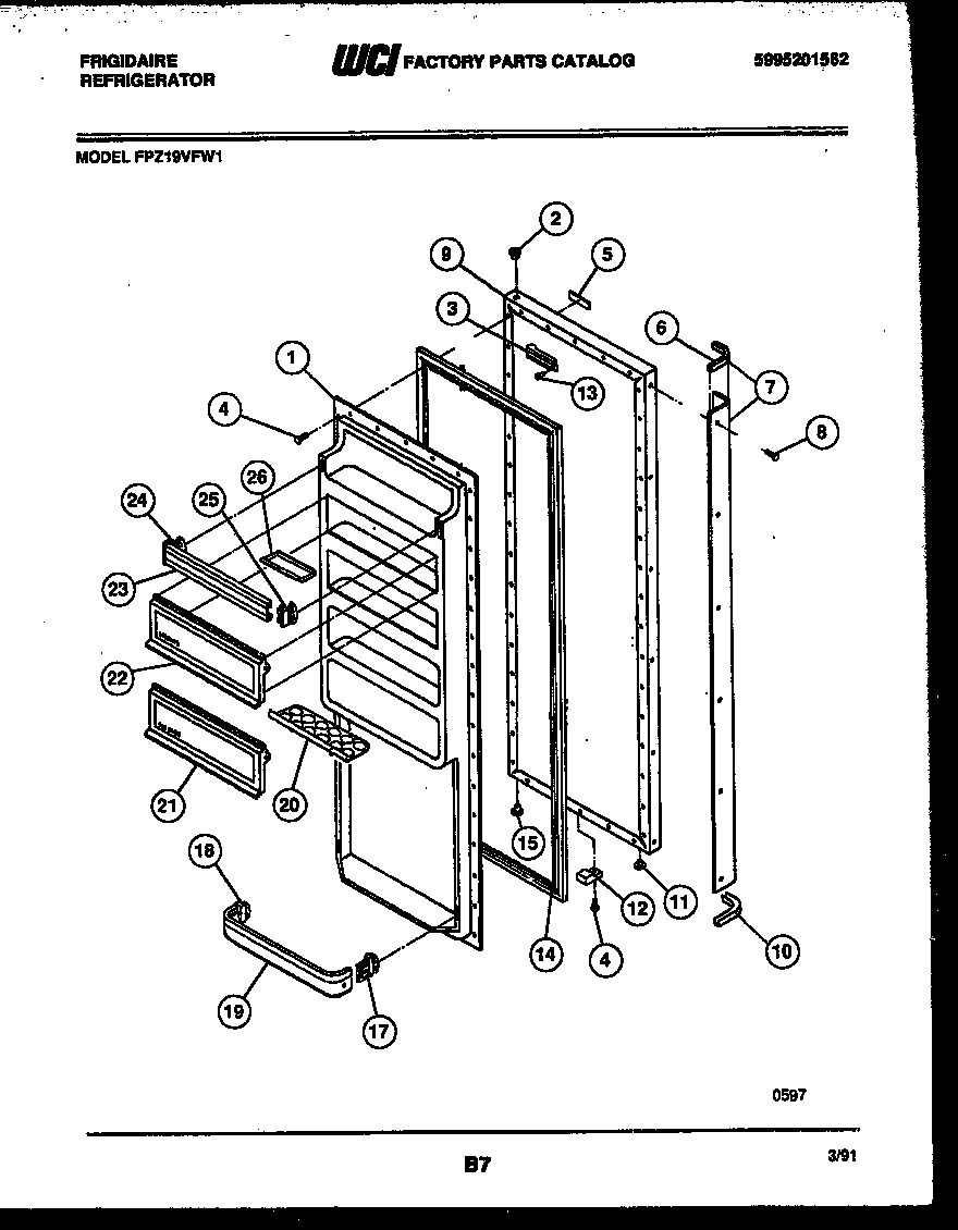 Frigidaire FPZ19VFH1 refrigerator door parts diagram