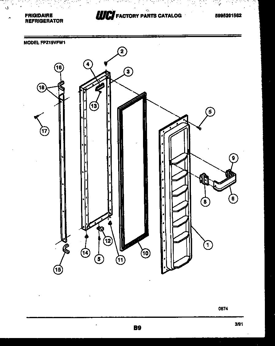 Frigidaire FPZ19VFH1 freezer door parts diagram