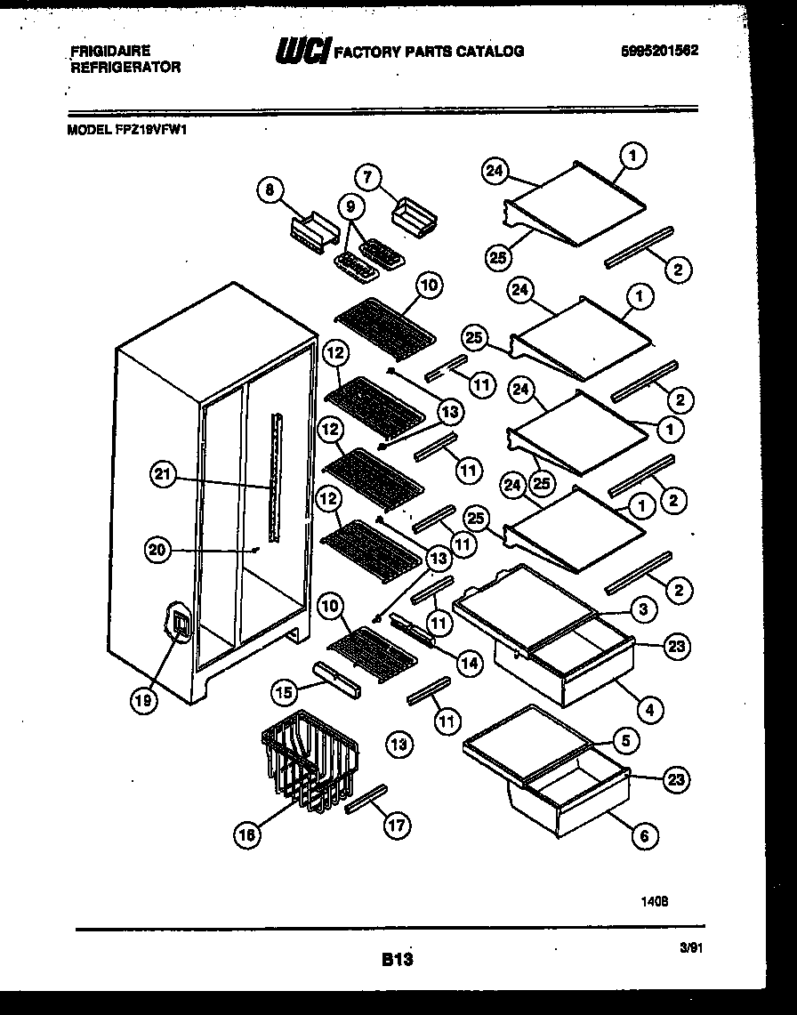 Frigidaire FPZ19VFH1 shelves and supports diagram