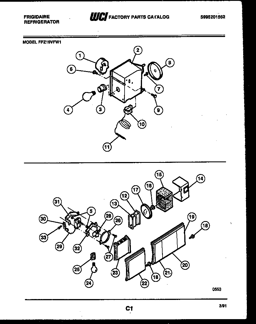 Frigidaire FPZ19VFH1 refrigerator control assembly, damper control assembly and f diagram