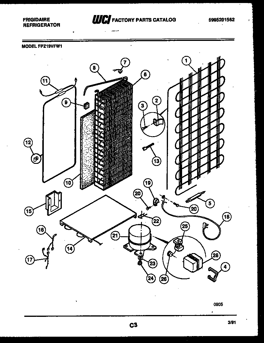 Frigidaire FPZ19VFH1 system and automatic defrost parts diagram