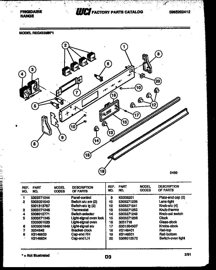 Frigidaire REG433MNW1 control panel diagram