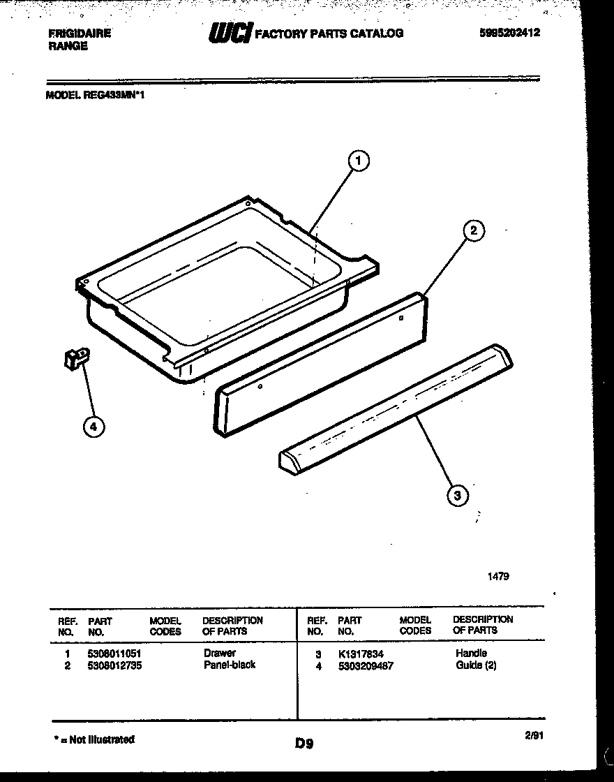 Frigidaire REG433MNW1 drawer parts diagram