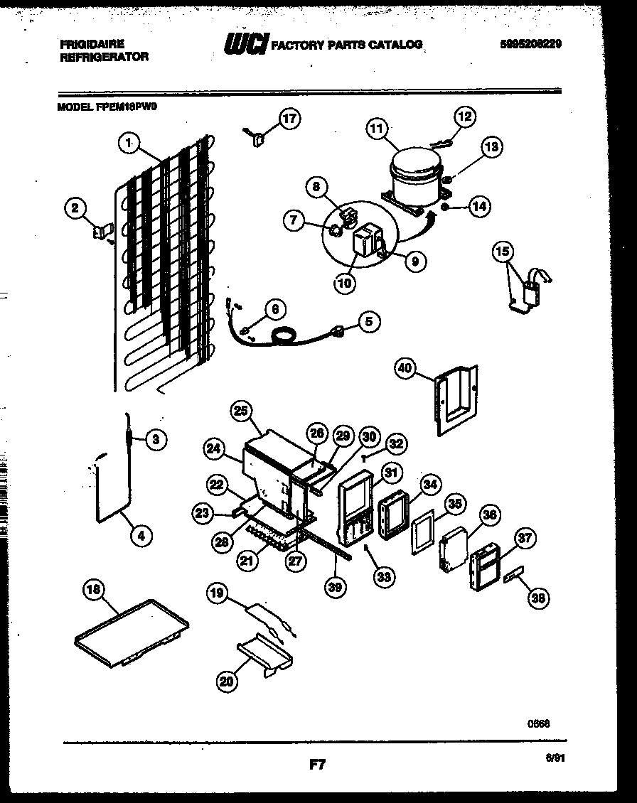 Frigidaire FPEM18PL0 system and automatic defrost parts diagram