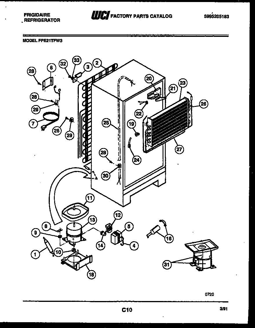 Frigidaire FPE21TFF3 system and automatic defrost parts diagram