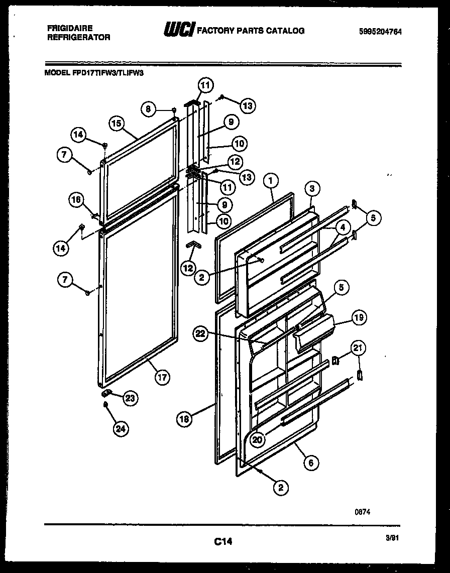 Frigidaire FPD17TIFW3 door parts diagram