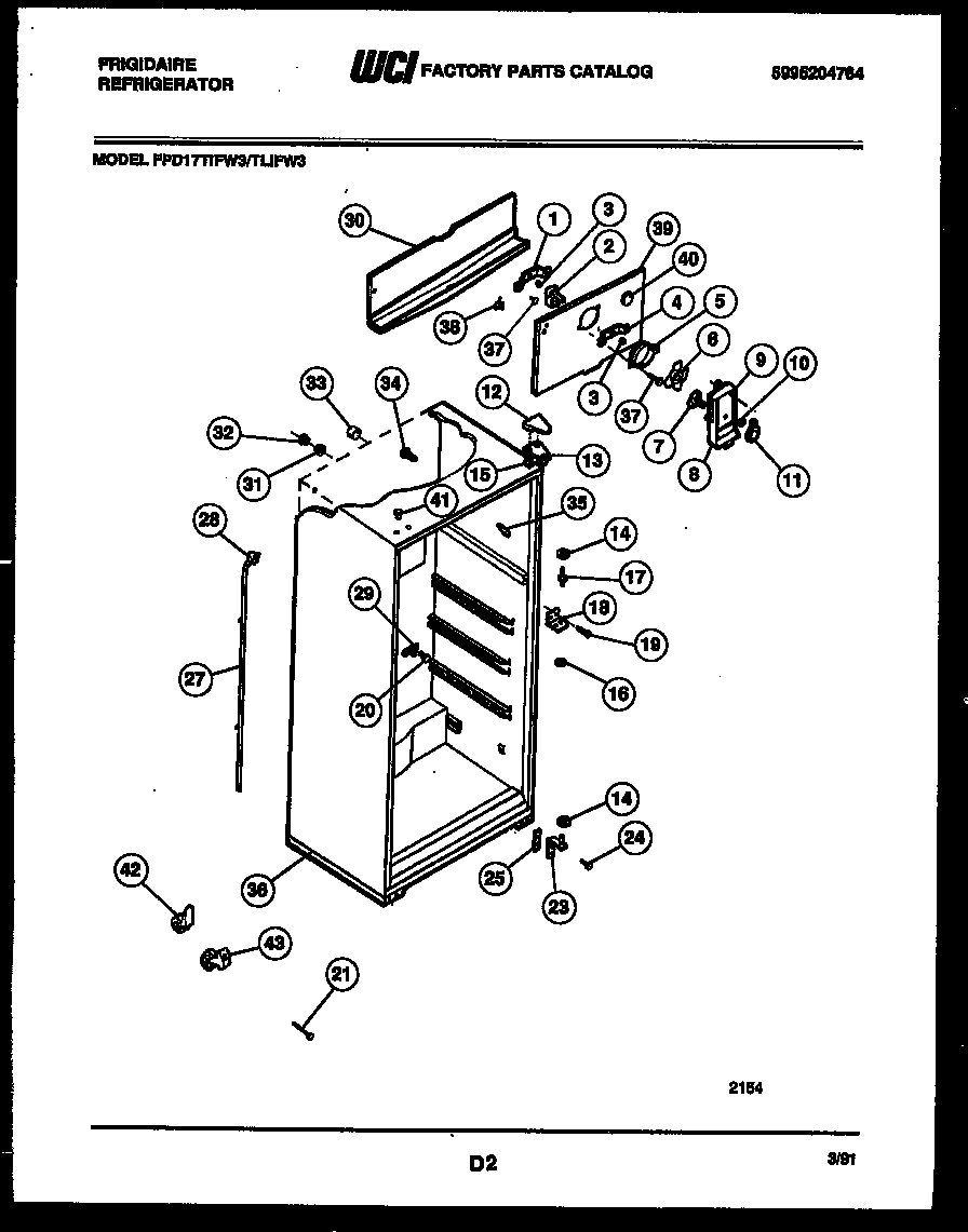 Frigidaire FPD17TIFW3 cabinet parts diagram