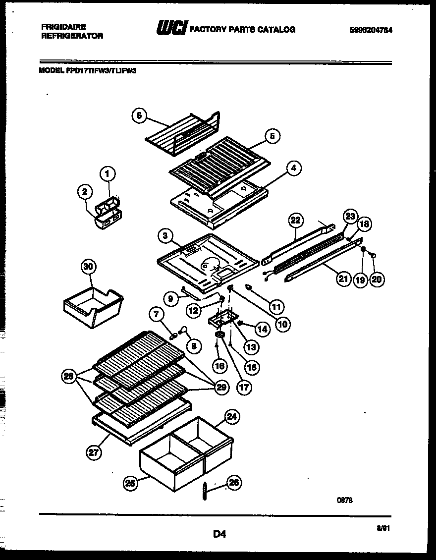 Frigidaire FPD17TIFW3 shelves and supports diagram