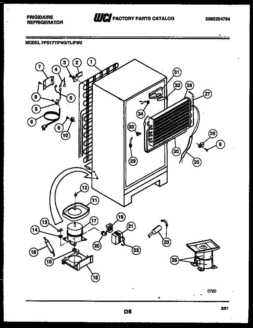 Frigidaire FPD17TIFW3 system and automatic defrost parts diagram