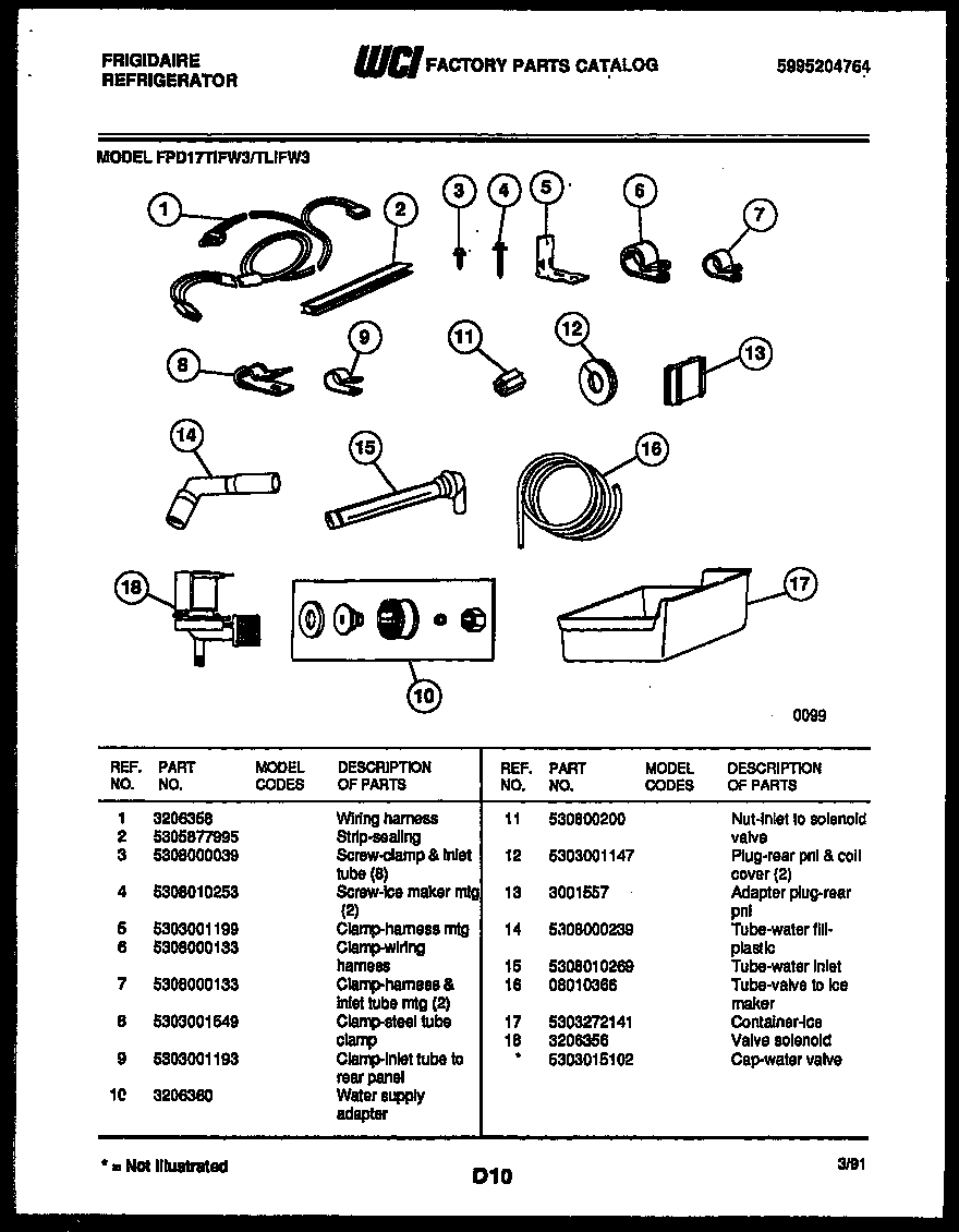 Frigidaire FPD17TIFW3 ice maker installation parts diagram