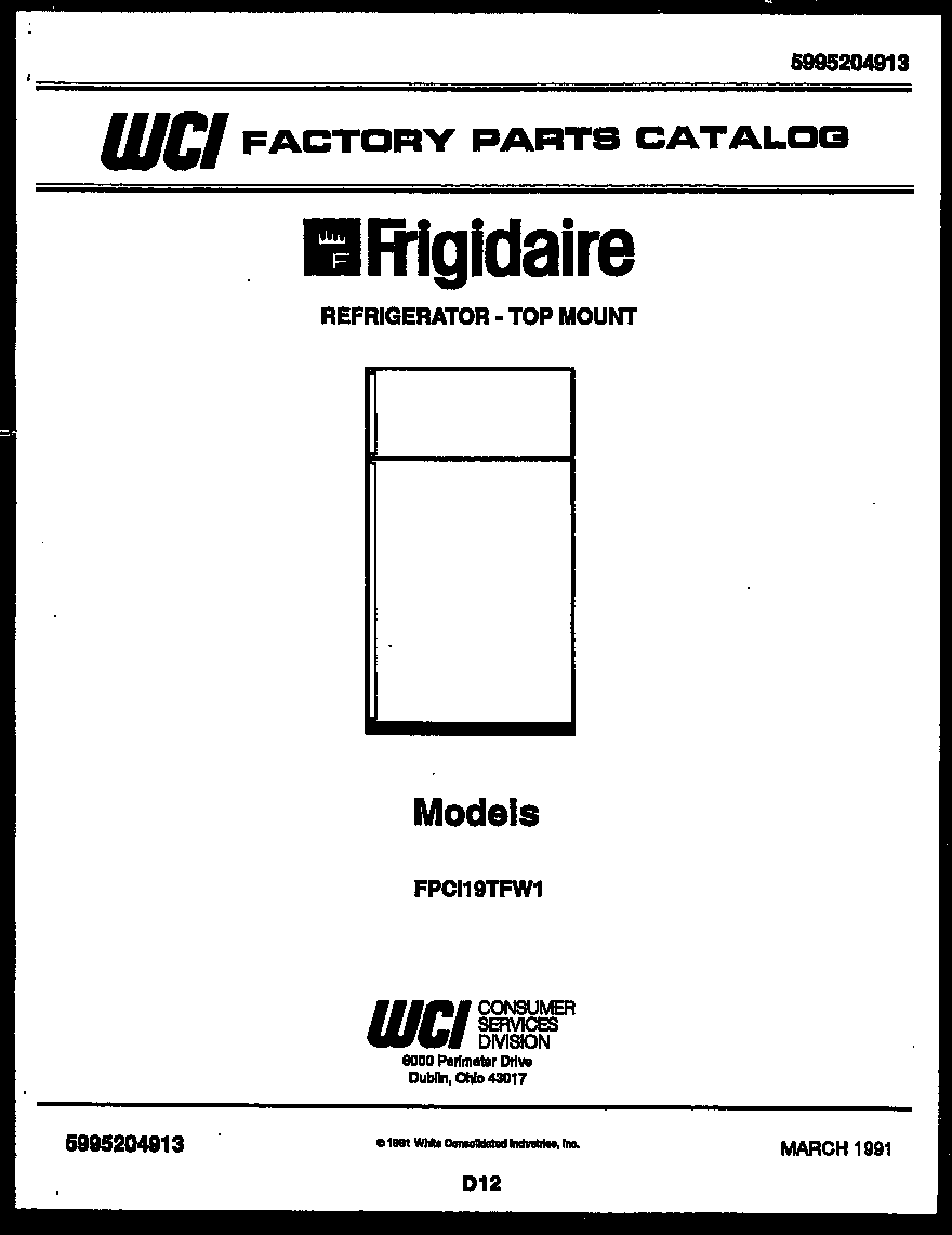 Frigidaire FPCI19TFA1 cover diagram