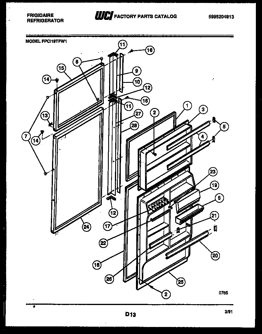 Frigidaire FPCI19TFA1 door parts diagram